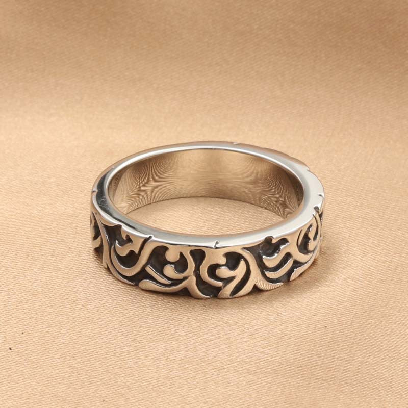 Retro-Inspired Titanium Steel Engraved Ring for Men - Stylish Plant Vine Design