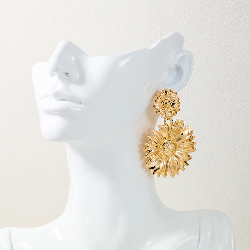 Exaggerated Sunflower Metal Earrings - Vienna Verve Collection