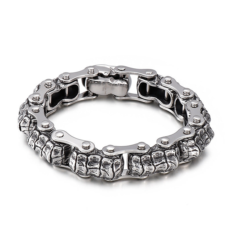 Creative Skull Chain Titanium Steel Bracelet for Men - Vintage Style from Europe and the USA