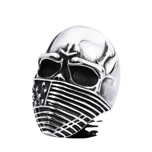 Gothic Skull Mask Titanium Steel Ring, Unique Stainless Steel Pentagram Ring for Men