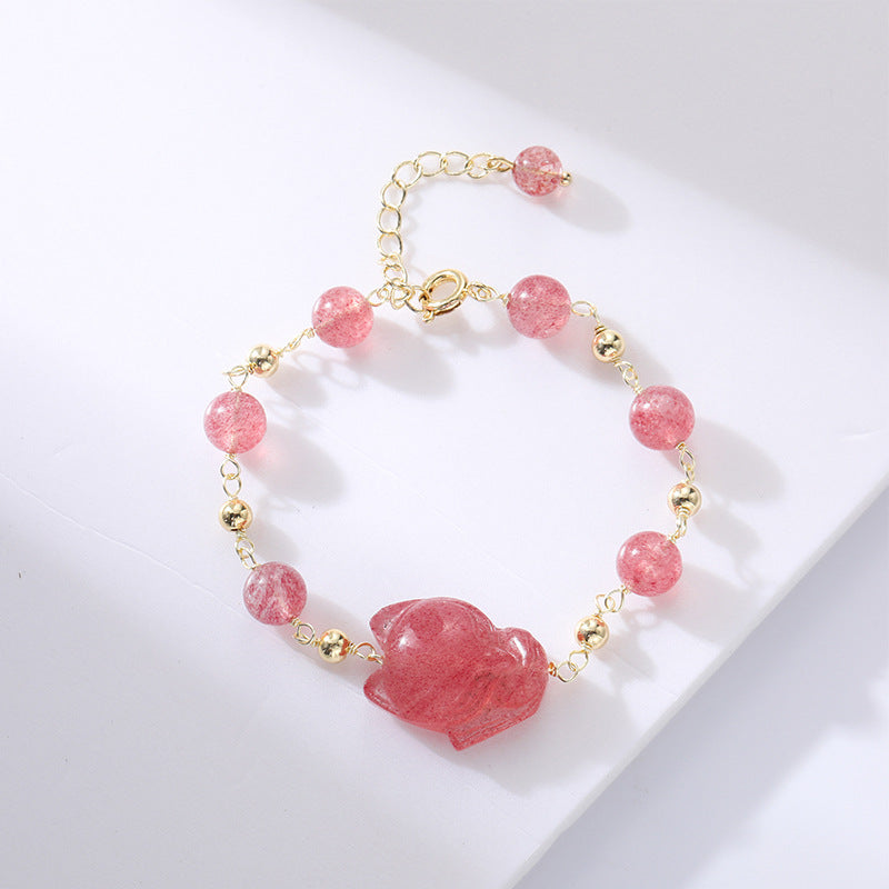 Lucky Strawberry Crystal Fox Bracelet - Sterling Silver Female Gift