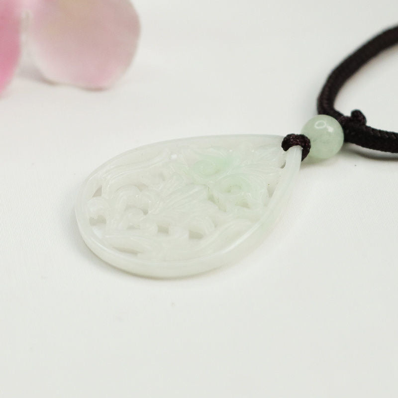 Myanmar A-grade Jade Necklace with Sterling Silver Water Drop Pendant