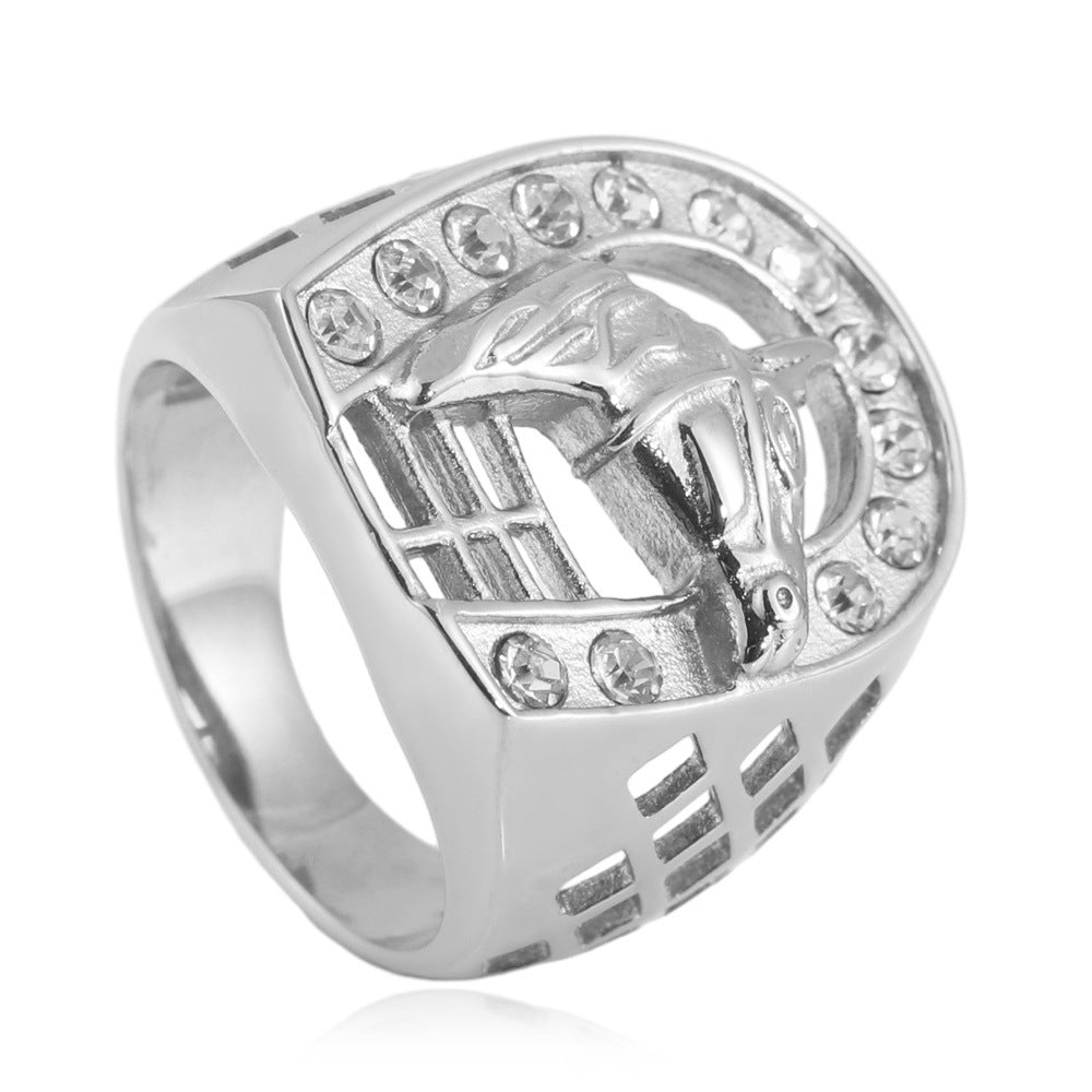 Retro Titanium Steel Horse Ring for Men - European and American Style