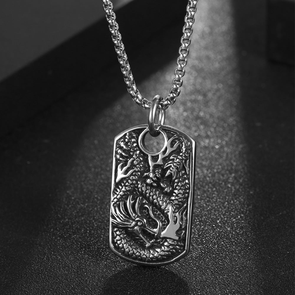 Customizable Retro Zodiac Dragon Men's Titanium Steel Pendant Necklace