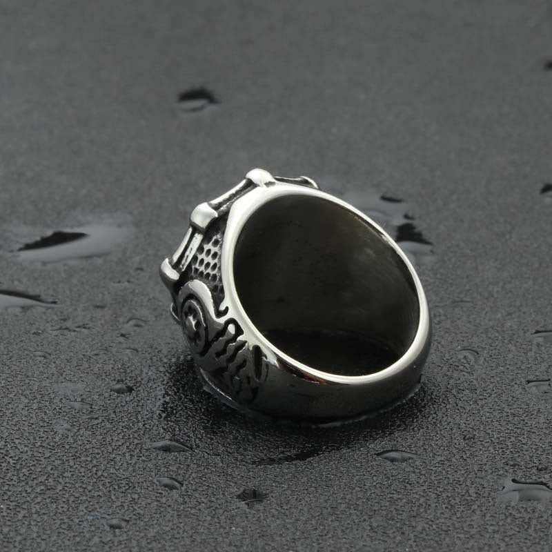 Titanium Steel Nautical Adventure Ring - Retro Hipster Punk Design for Men