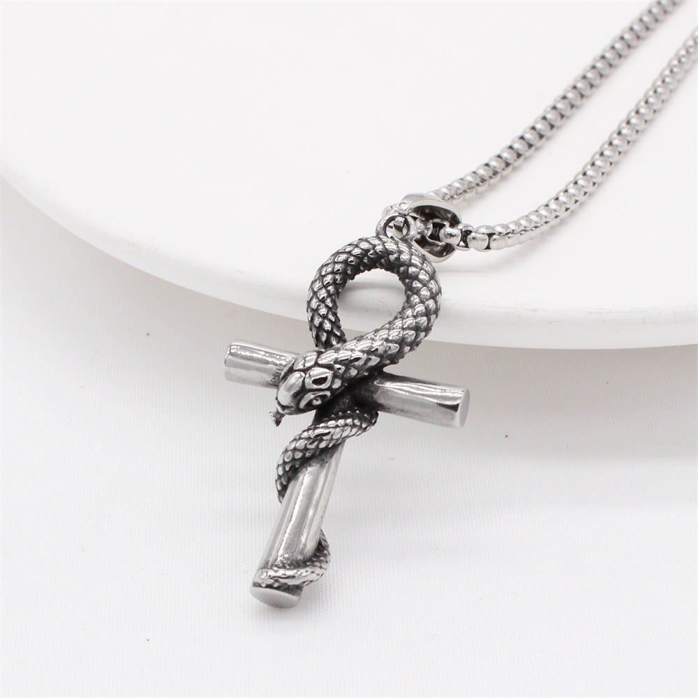 Snake Anhk Cross Titanium Steel Pendant for Men