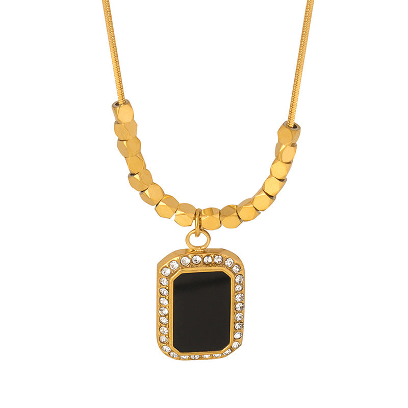 Elegant Black Square Zircon Pendant Necklace - Chic Geometric Design