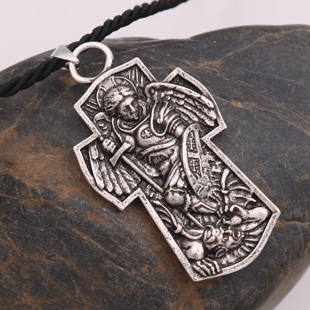 Saint Michael Archangel Alloy Necklace - European and American Style Men's Pendant from Planderful Collection