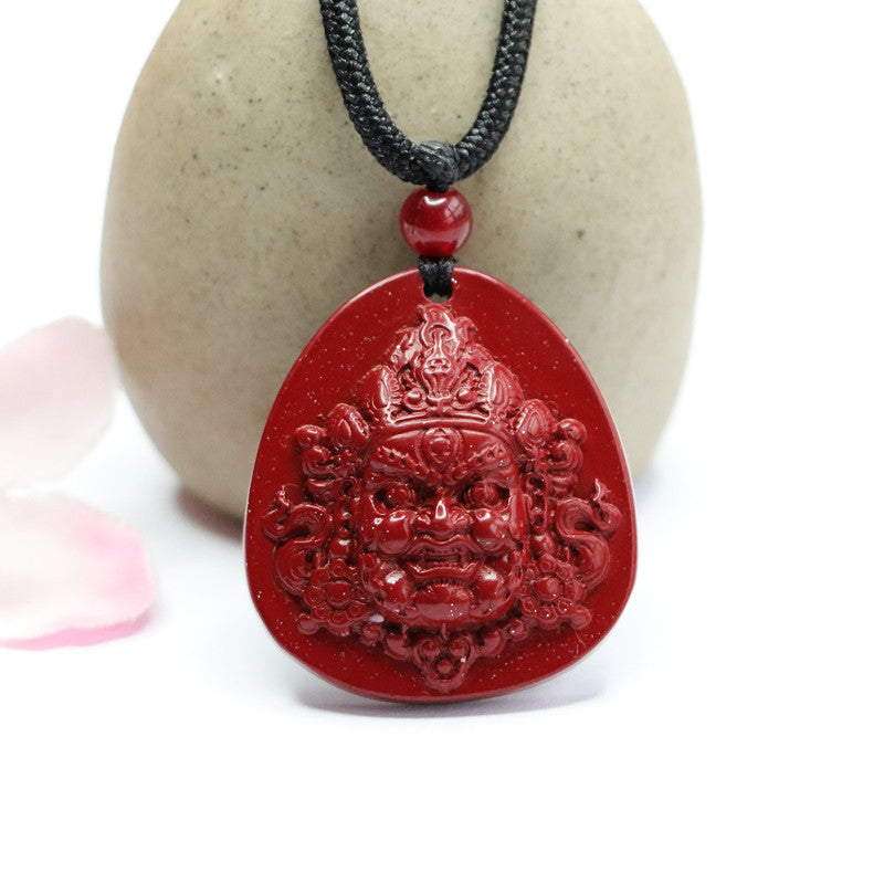 Zhong Kui Head Statue Sterling Silver Cinnabar Stone Pendant