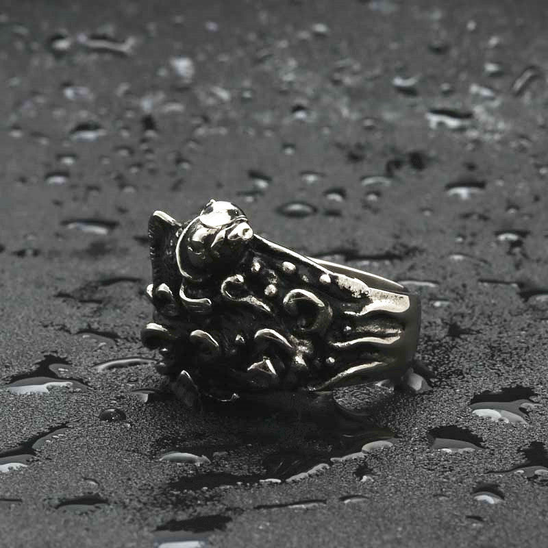 Punk-Inspired Titanium Steel Fish Wave Ring for Men - Stylish Stainless Steel Accessory, Sizes 7-13