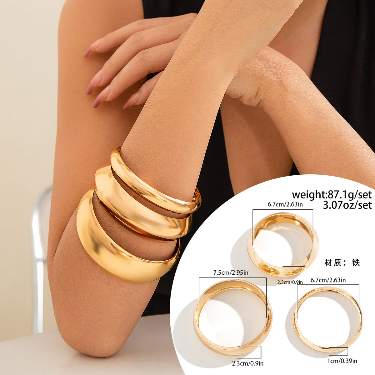 European and American Geometric Curved Exaggerated Opening Bracelet Set Bracelet with Niche Trend Design