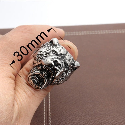 Titanium Steel Punk Rock Tiger Head Hunter Ring for Men