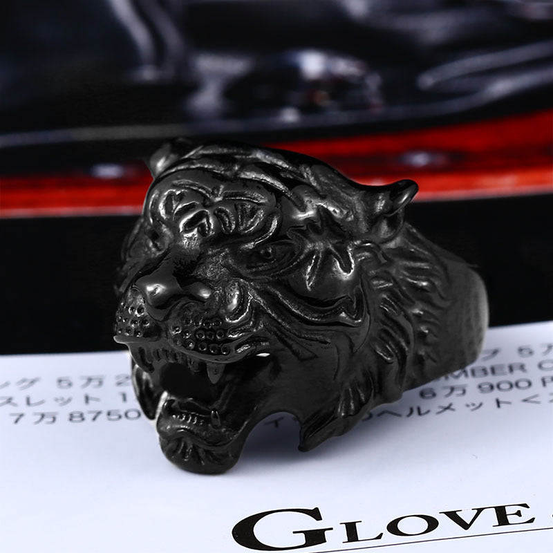 Titanium Steel Tiger Head Men's Ring - Retro Cross-Border Jewelry for Stylish Men