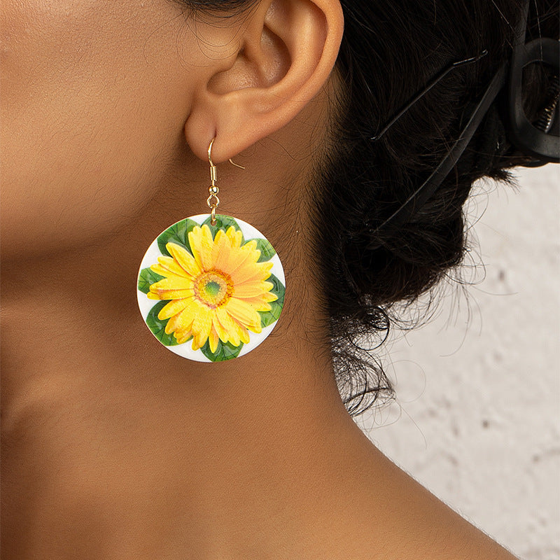 Sunflower Embossed Earrings with Exaggerated Floral Design