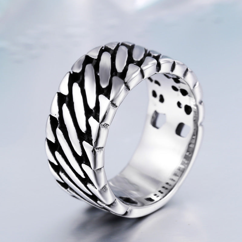 Titanium Steel Retro Locomotive Ring for Men - Domineering Stainless Steel Chain Design