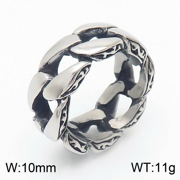 Men's Punk Stainless Steel Cuban Chain Ring with Hip-Hop Fashion Twist Design