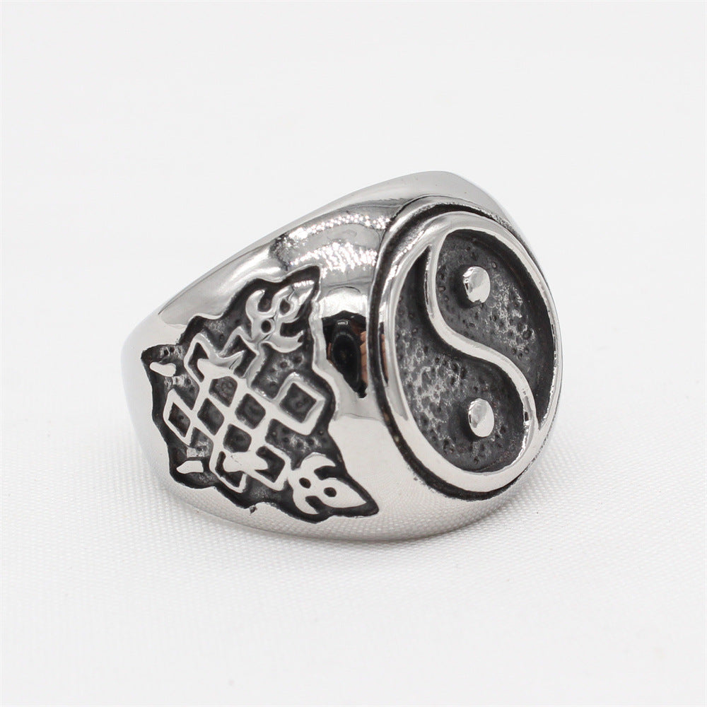 Everyday Genie Retro Yin and Yang Tai Chi Men's Titanium Ring