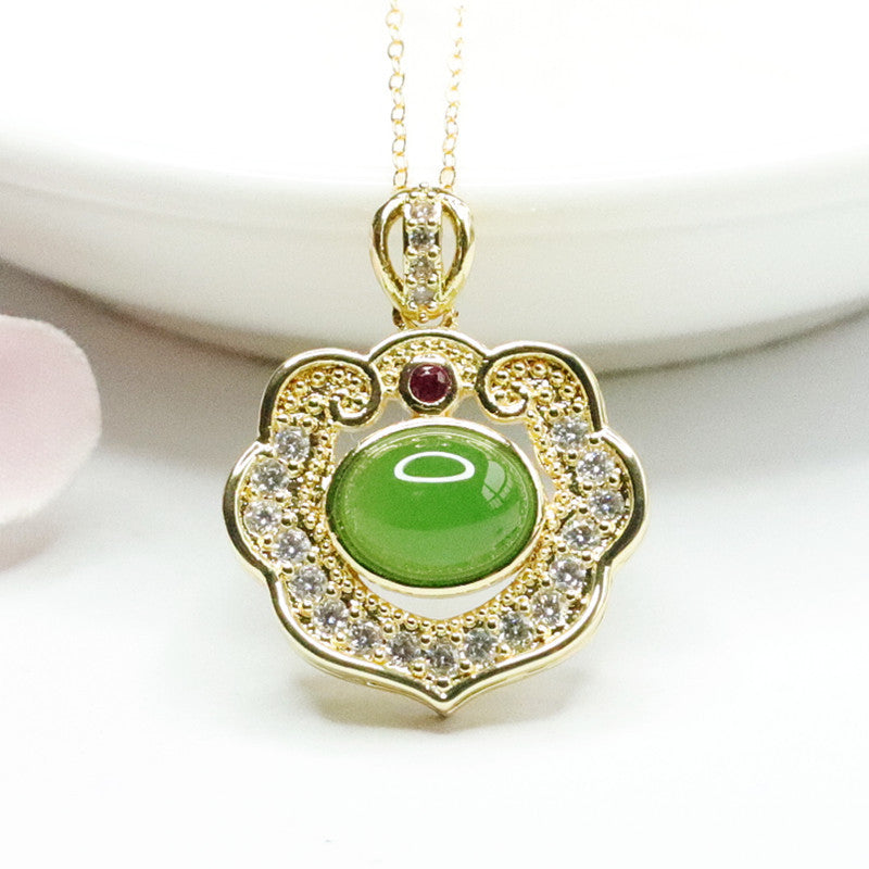 Hetian Jade Ruyi Necklace with Zircon Accents