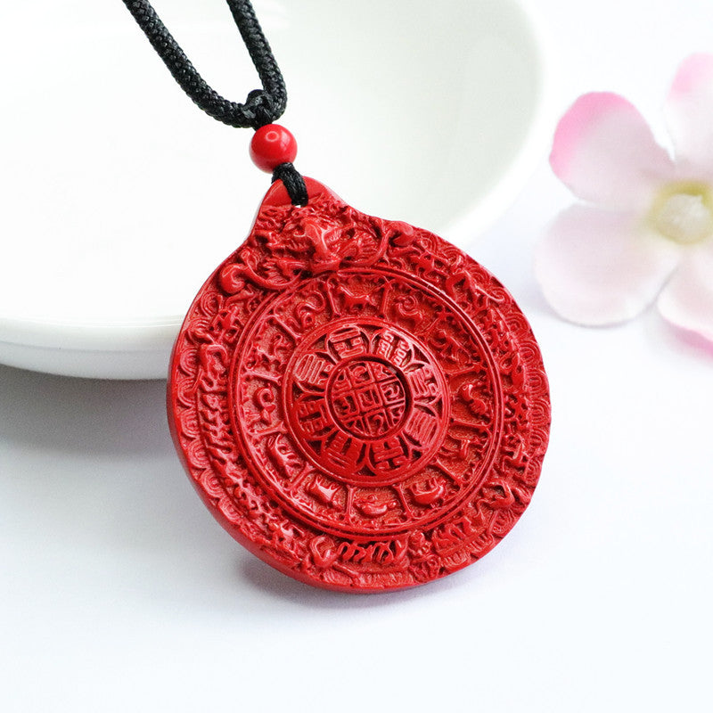 Bagua Cinnabar Peace Pendant with Red Sand Stone - Sterling Silver