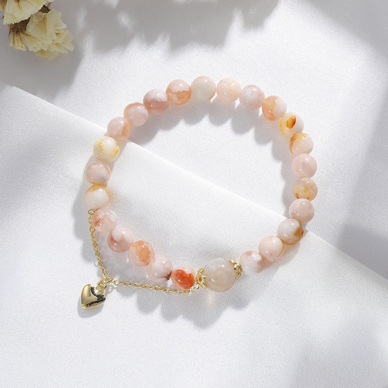 Naturally Unique Agate Flower Bracelet, 14K Gold-plated Heart Design