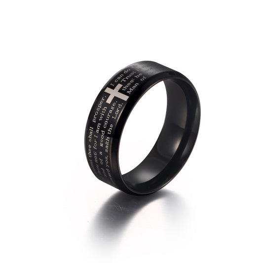 Men's Black Stainless Steel Cross Ring - Simple European and American Style