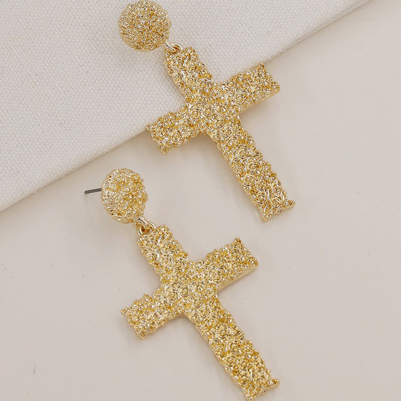 Sun-Kissed Metallic Cross Earrings - Trendy European & American Chic