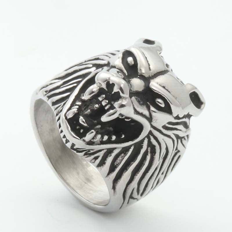 Titanium Steel Wolf Head Ring - Retro Hipster Punk Jewelry for Men