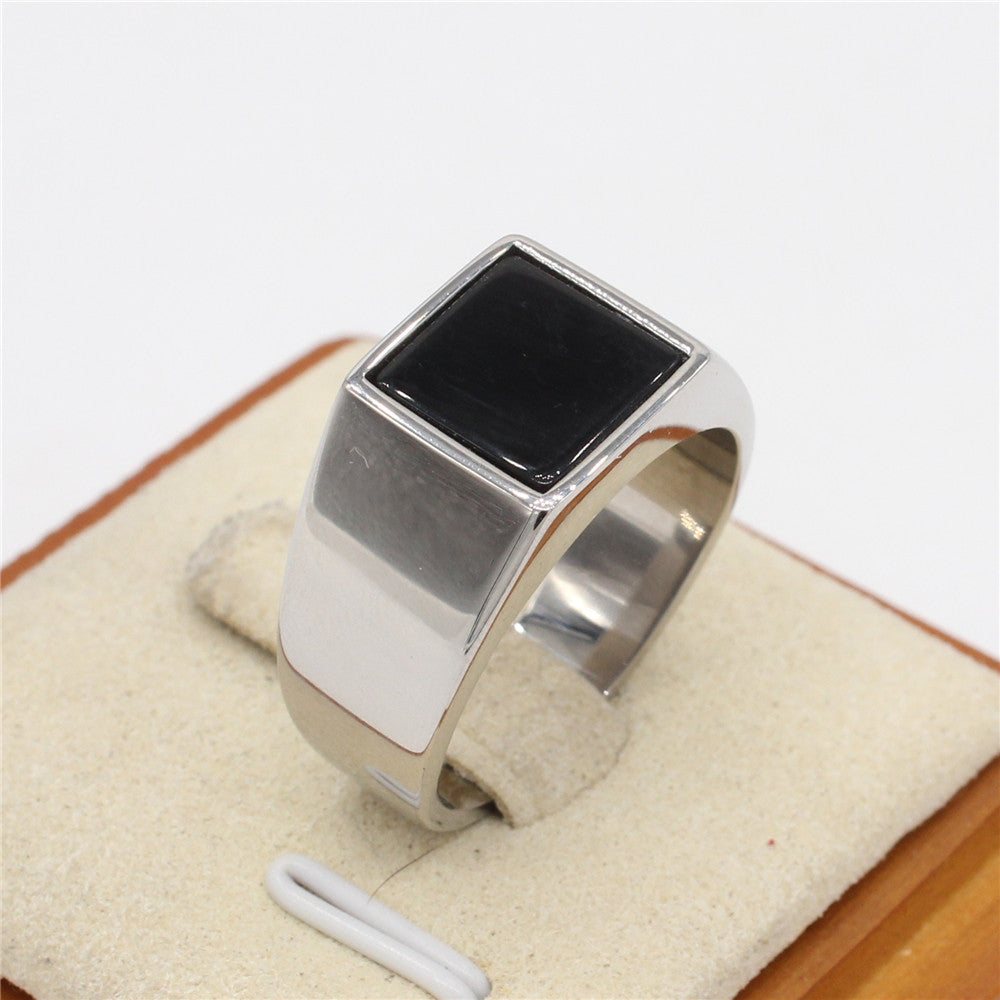 Simple Black Square Titanium Steel Men's Ring for Cold Weather