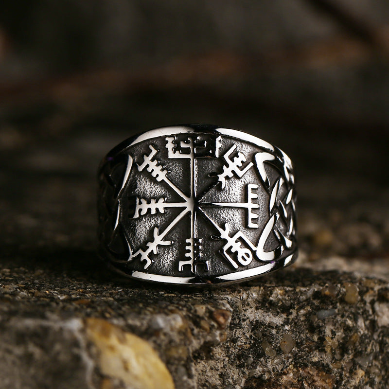 Trendy Viking Rune Stainless Steel Ring for Men - Retro Titanium Steel Jewelry in Sizes 7-13