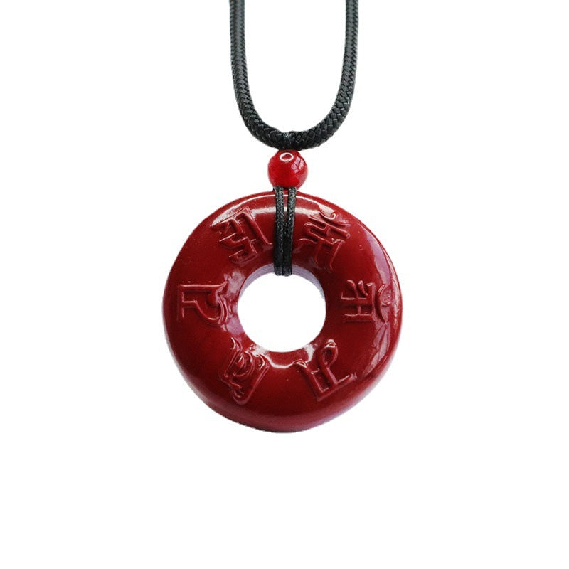 Cinnabar Pendant Purple Sand Six-character Proverbs Double Side Carving Pendant Jewelry