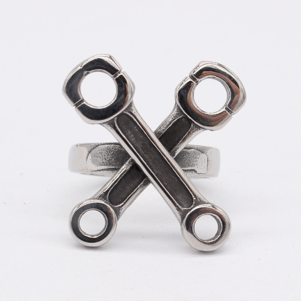 Vintage Titanium Steel Men's Ring with Screw Wrench Design