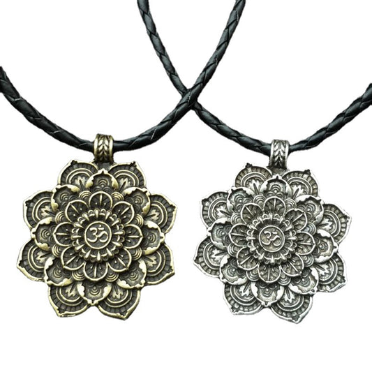 Mandala Flower Double-Sided Pendant Necklace with Spiritual Symbolism