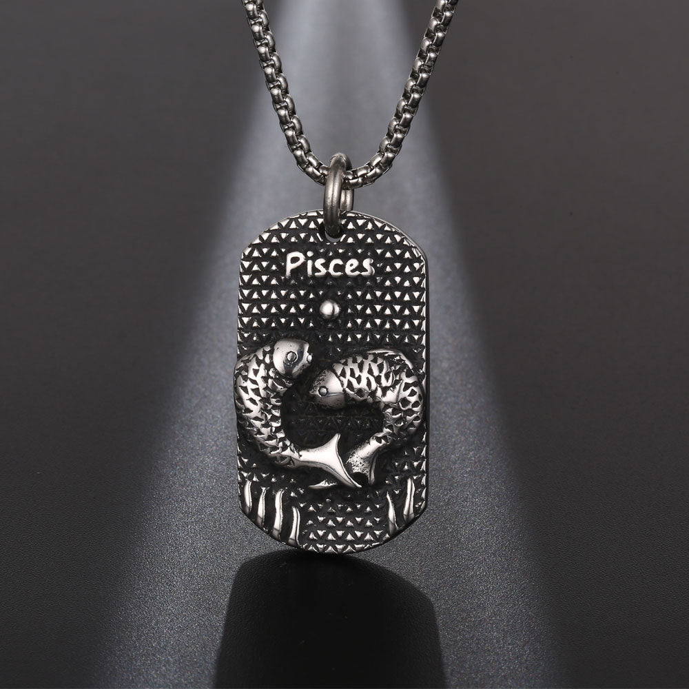 Retro Titanium Steel Pisces Pendant Necklace for Men - Personalized Twelve Constellations Design