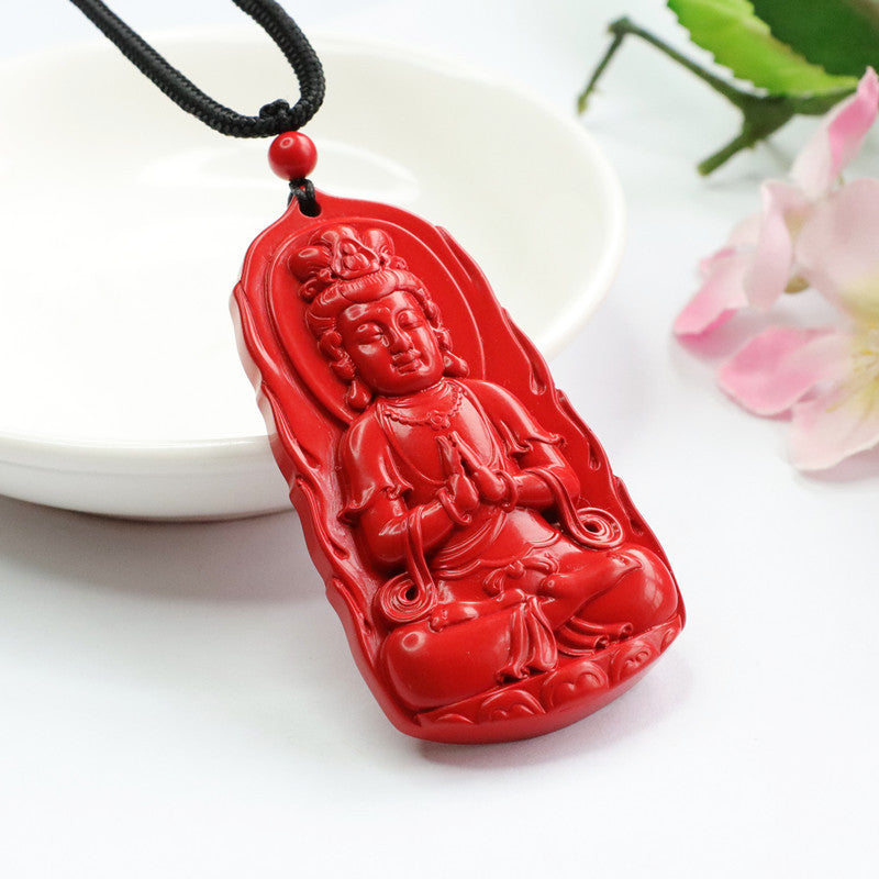 Vermilion Sand Guanyin Sterling Silver Pendant with Cinnabar Stone