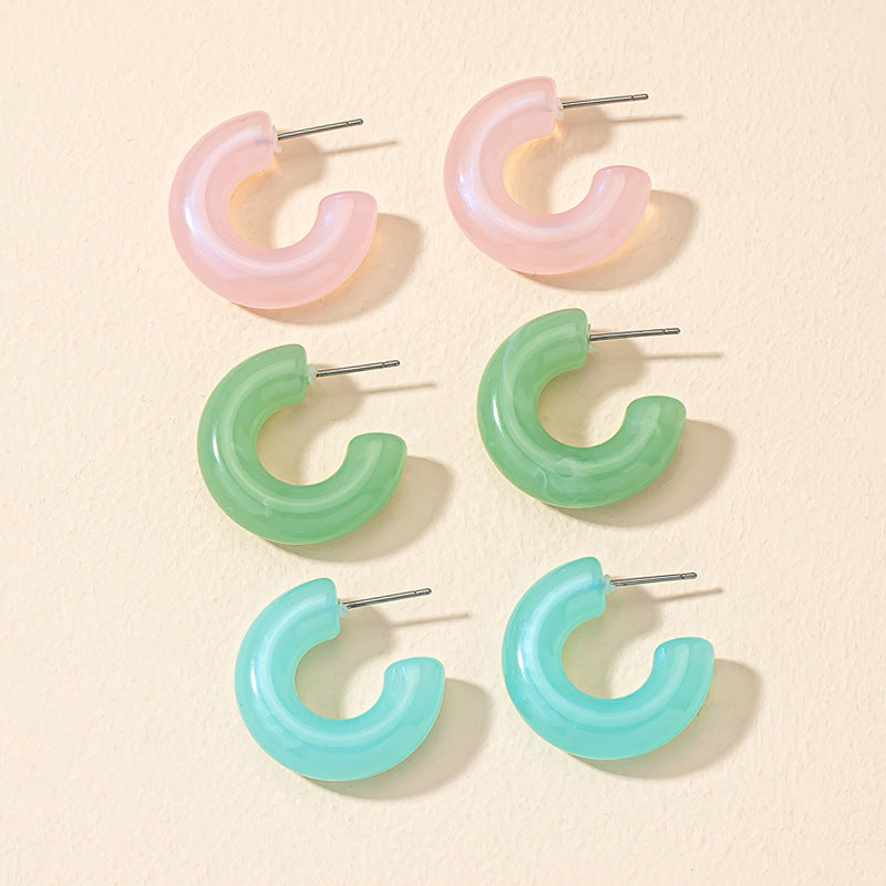 Dazzling Candy Color Acrylic Earrings Set with Street Style Design