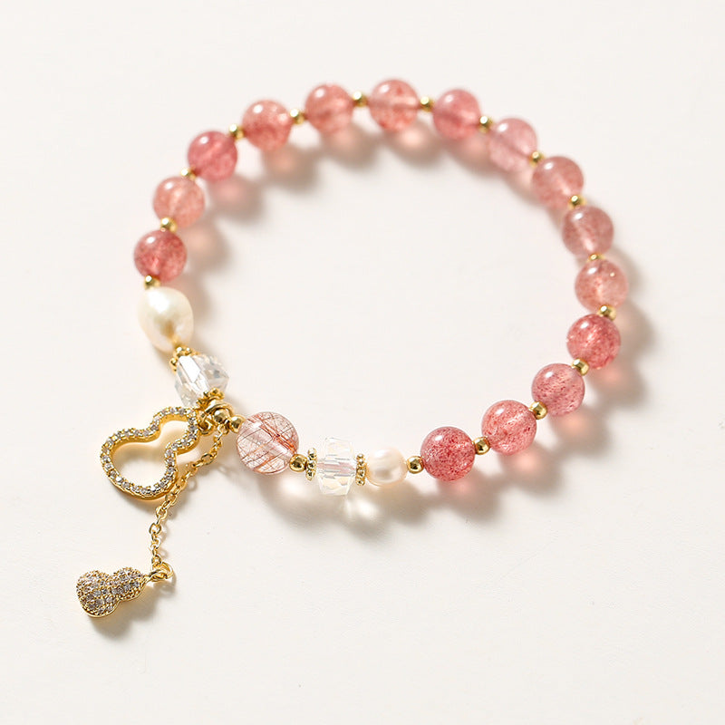 Strawberry Crystal and Pearl Sterling Silver Bracelet with 14K Gold Plating