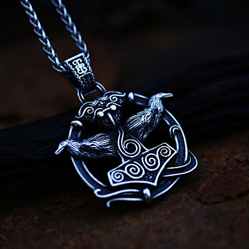 Wholesale Viking Thor's Hammer Stainless Steel Crow Pendant for Men - Cross-Border Foreign Trade Accessories