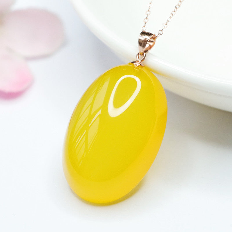 Pigeon Egg Yellow Chalcedony Sterling Silver Necklace with Rose Gold Accent