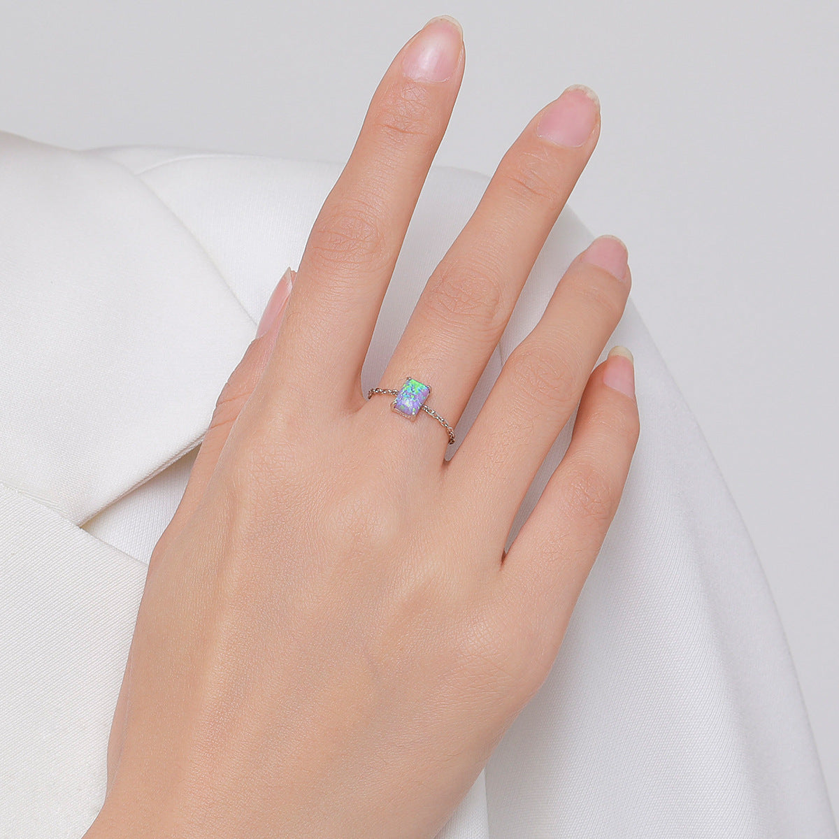 Opal Sterling Silver Adjustable Ring: Elegant Female Cross-Border Favorite