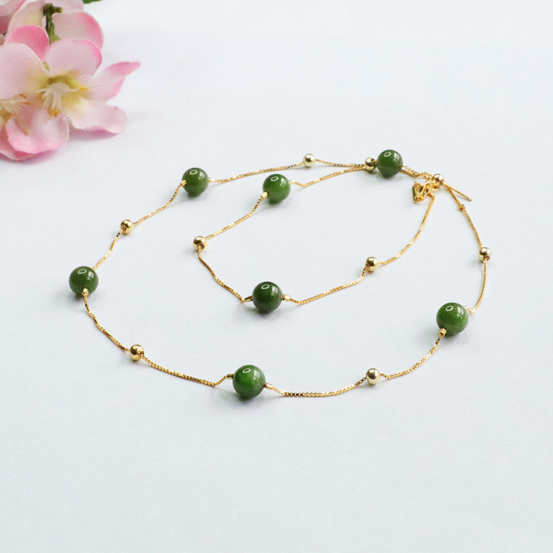 Jasper Stone Sterling Silver Necklace with Hotan Jade Beads