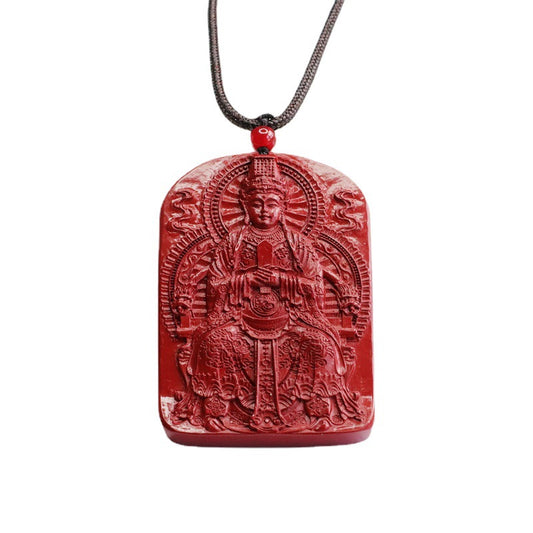 Purple Gold Sand Mazu Pendant with Cinnabar Stone in Sterling Silver