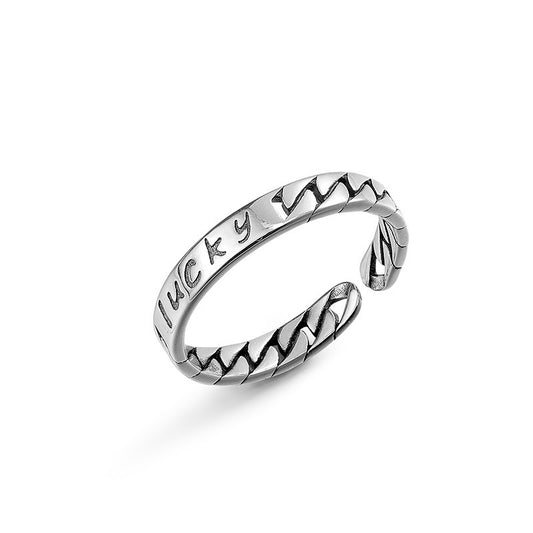 LUCKY Letter Weaving Opening Sterling Silver Ring