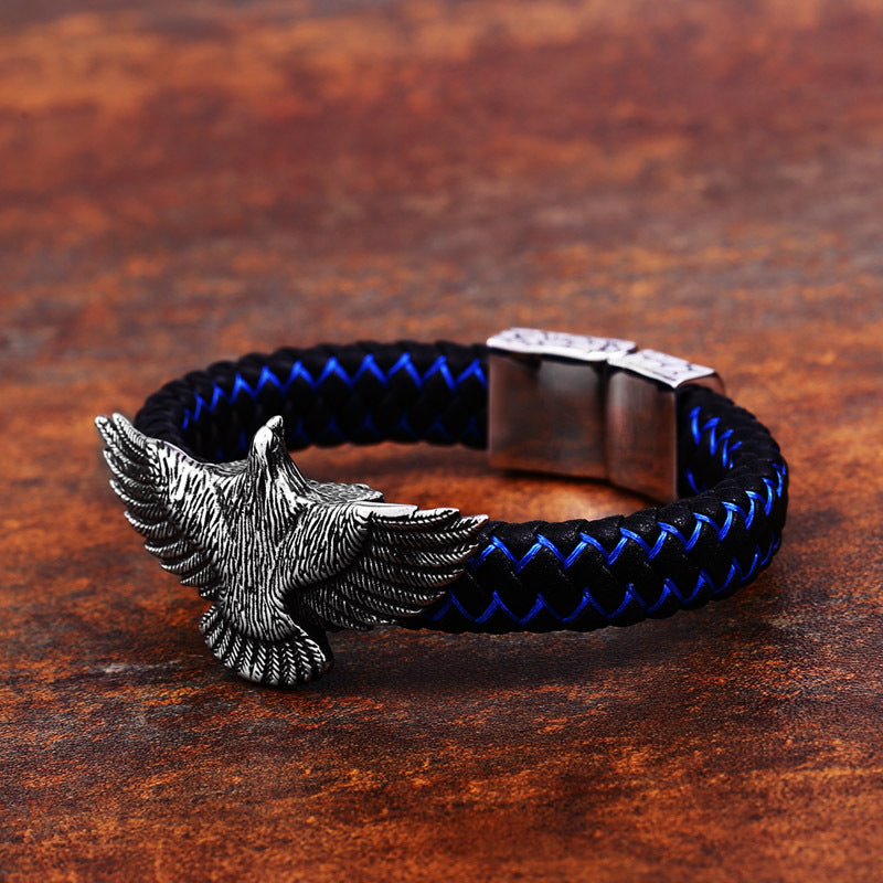 Titanium Steel Retro Eagle Leather Bracelet for Men - Wholesale Fashion Jewelry