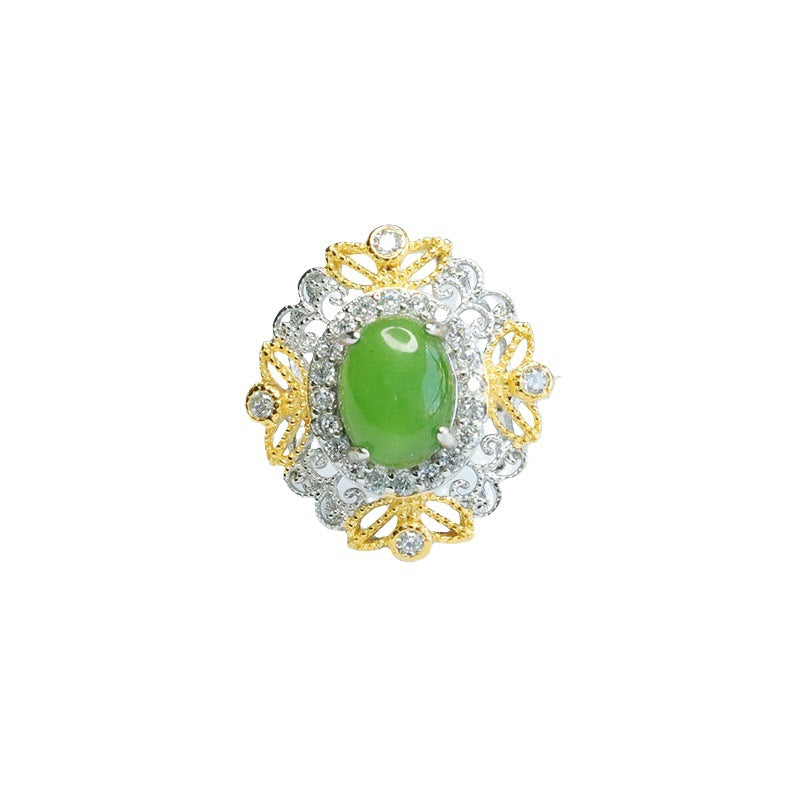 Fortune's Favor: Sterling Silver Hetian Jade Retro Ring with Jasper Gem