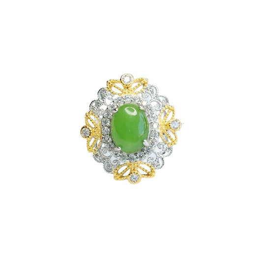 Fortune's Favor: Sterling Silver Hetian Jade Retro Ring with Jasper Gem