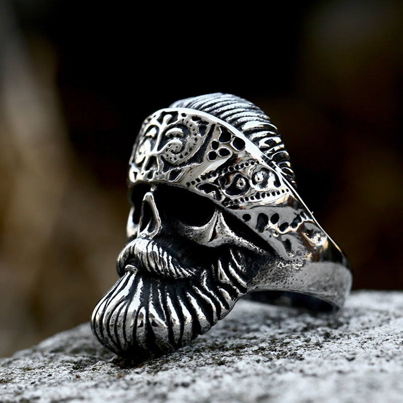 Punk Skull Stainless Steel Ring for Men - Wholesale Retro Beard Titanium Steel Design