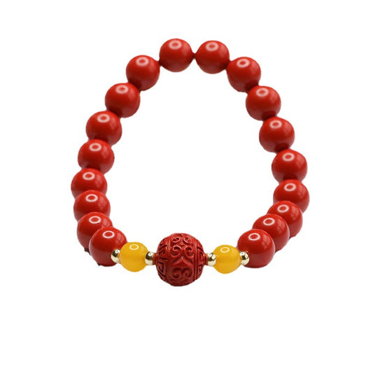 Red Sand Chalcedony Cinnabar Bracelet with Auspicious Cloudscape Pattern