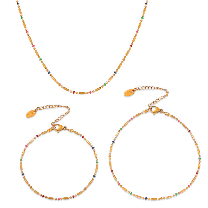 Elegant Titanium Jewelry Set with Korean-Inspired Rice Bead Chain Design