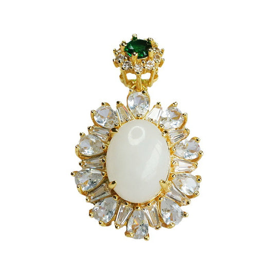 White Jade Pendant with Zircon Embellishments