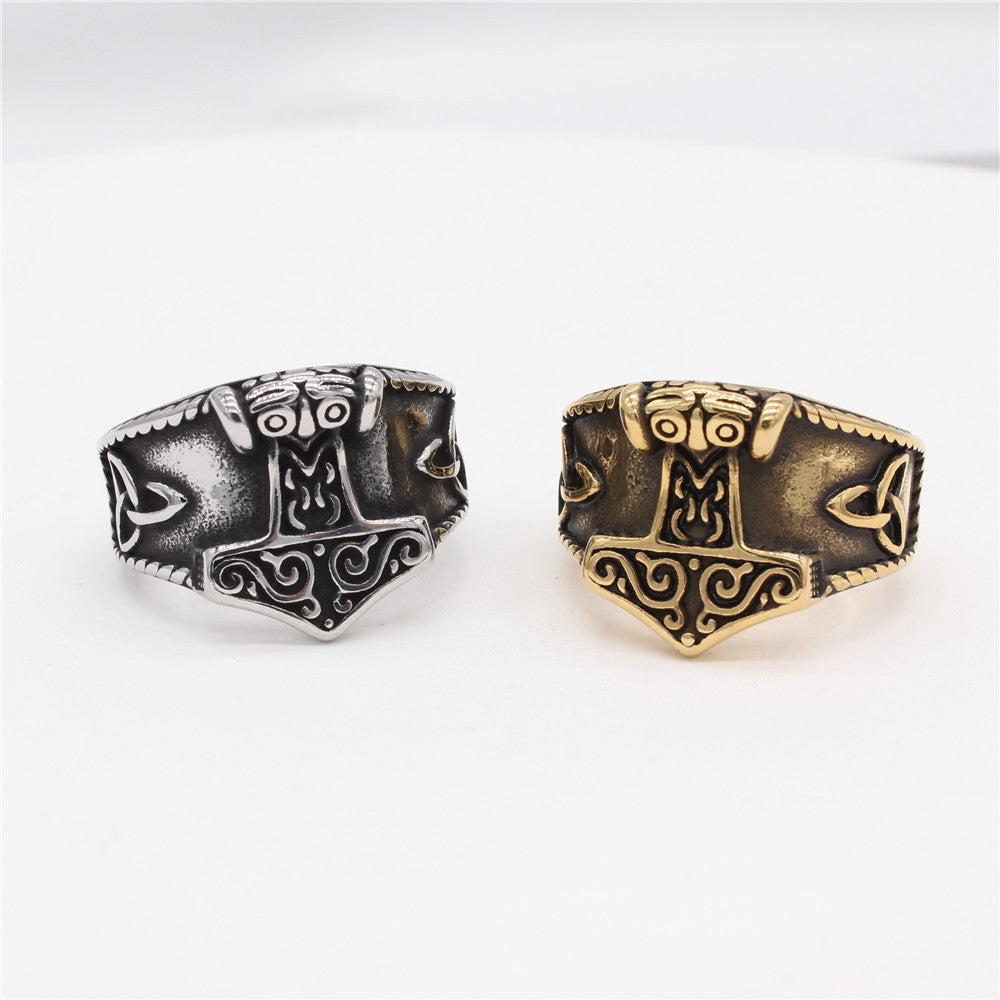 Nordic Viking Pirate Thor Hammer Titanium Steel Ring for Men